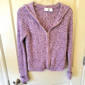 Cherokee Purple Knit Zip up Sweater with hoodie Size S
